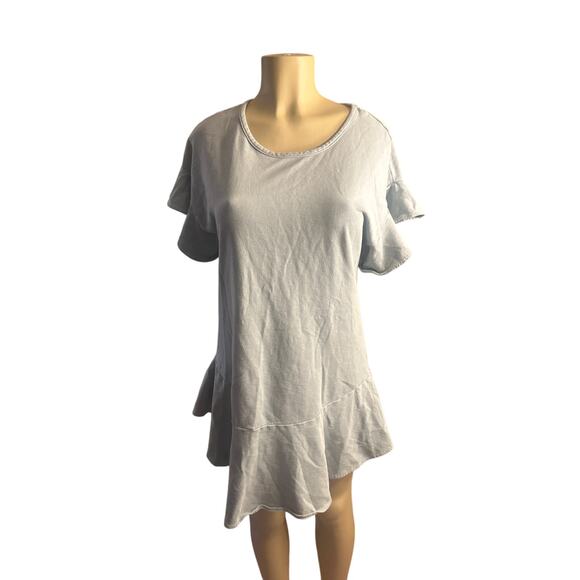 Women XS Anthropologie Saturday Sunday Odette Blue Ruffle Slv Shift Knit Dress - Picture 2 of 6